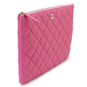 Chanel Leather Bag Pink Clutch Quilted Pouch